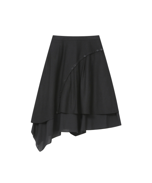 Asymmetric line draped skirt BLACK