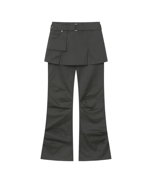 One pocket layered skirt pants SET CHARCOAL