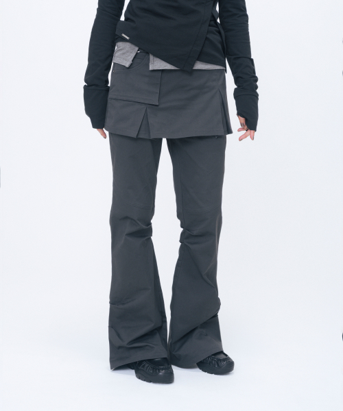 One pocket layered skirt pants SET CHARCOAL