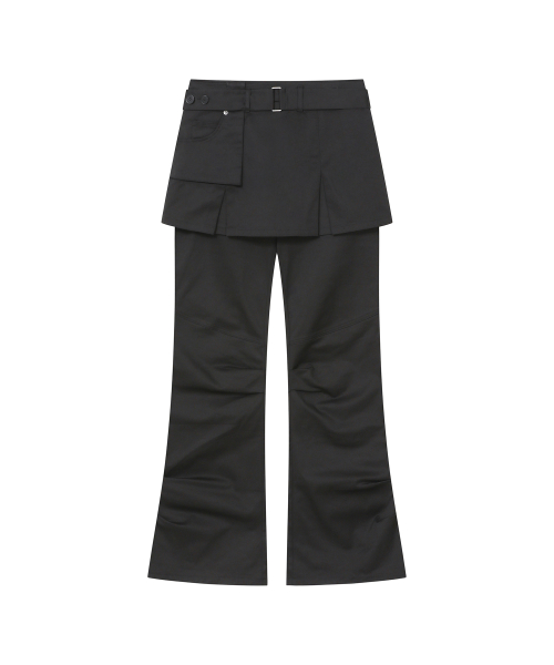 One pocket layered skirt pants SET BLACK