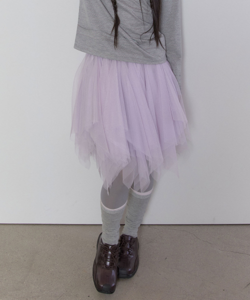Asymmetric Mesh Skirt [Purple]