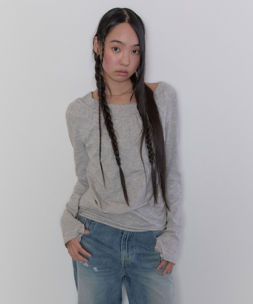 Soft Shirring Layered Top [Gray]