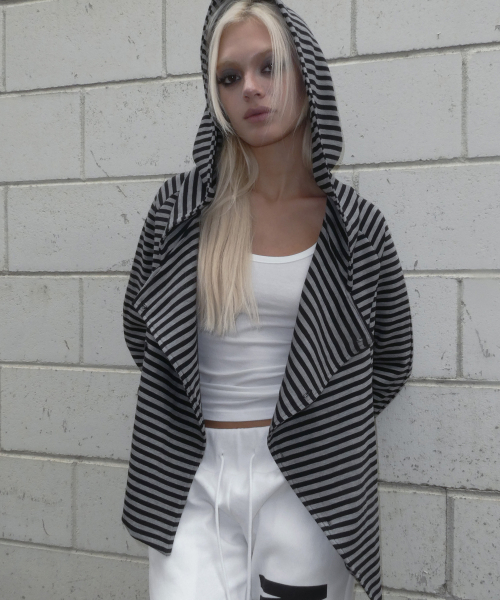 OBLIQUE HOODED CARDIGAN (STRIPE) F26ZA514