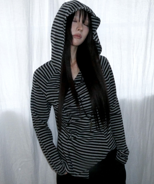 OBLIQUE HOODED CARDIGAN (STRIPE) F26ZA514