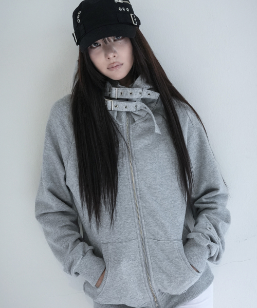 LAYER BUCKLE HOODED ZIP-UP (MELANGE GRAY) F26ZA509