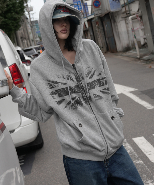 UNION JACK HOODED ZIP-UP (MELANGE GRAY) F26ZA515