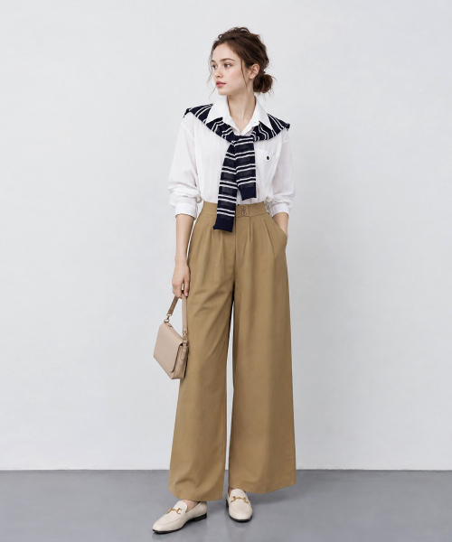 Stretch Pintuck Wide Back-Banding Pants_P6CPT005C