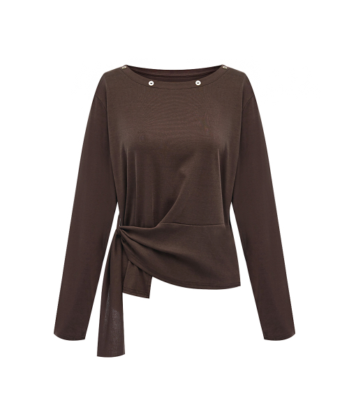 Button-Point Asymmetrical Draps T-Shirt_P6CTS003C
