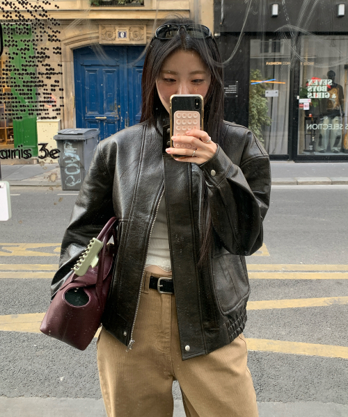 Vase leather blouson - Brown