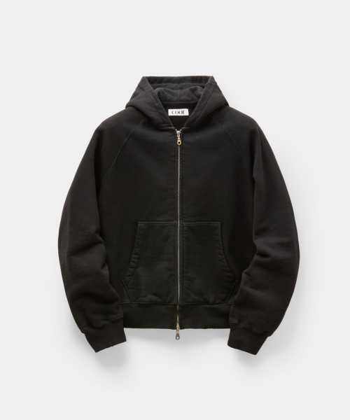 Washed Raglan Sweat Zip-Up Hoodie (Washed Black)