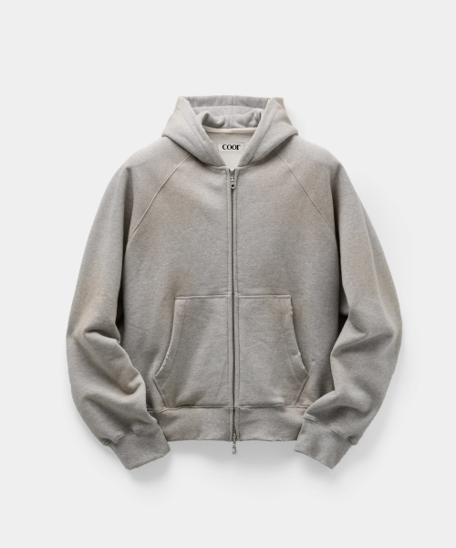 Washed Raglan Sweat Zip-Up Hoodie (Melange Gray)