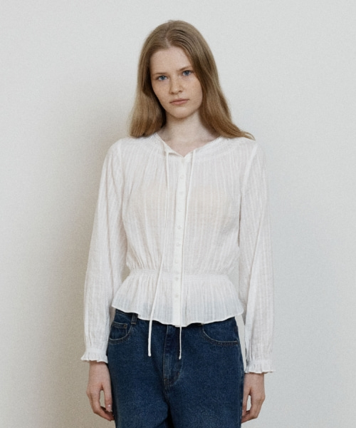smocked shirring blouse - ivory