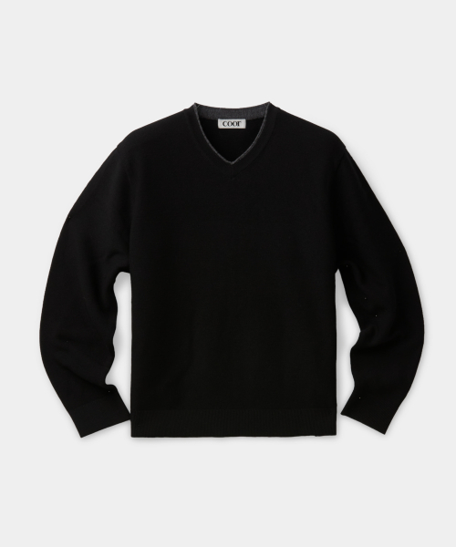 Vneck Merino Wool Layered Sweater (Black)