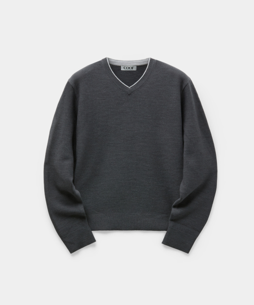 Vneck Merino Wool Layered Sweater (Charcoal)