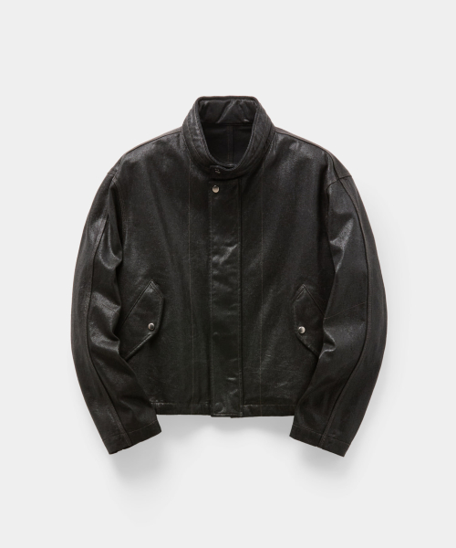 Coated Denim Stand-Neck Jumper (Black)