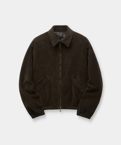 Dyed Corduroy Swing-Top Quilted Bomber (Grayish Khaki)