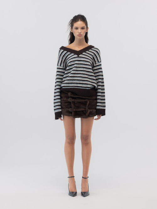 FLUFFY BELT SKIRT (DARK BROWN)