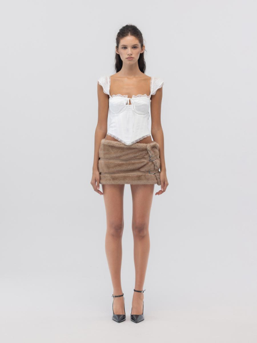 FLUFFY BELT SKIRT (BEIGE)