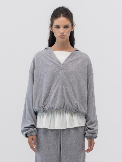 SNUG TERRY V-CUT HOODIE (MELANGE GRAY)