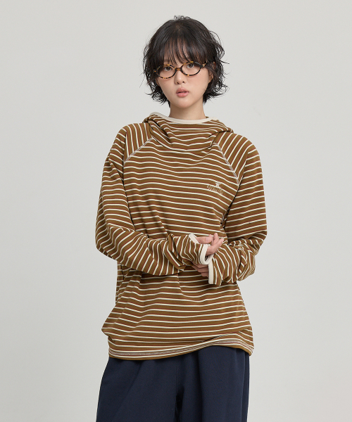 Stripe Multi Color Block Hoodie KHAKI