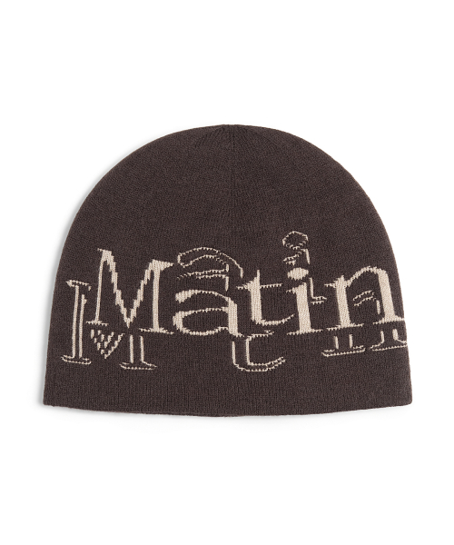STROKE LOGO JACQUARD BEANIE IN BROWN