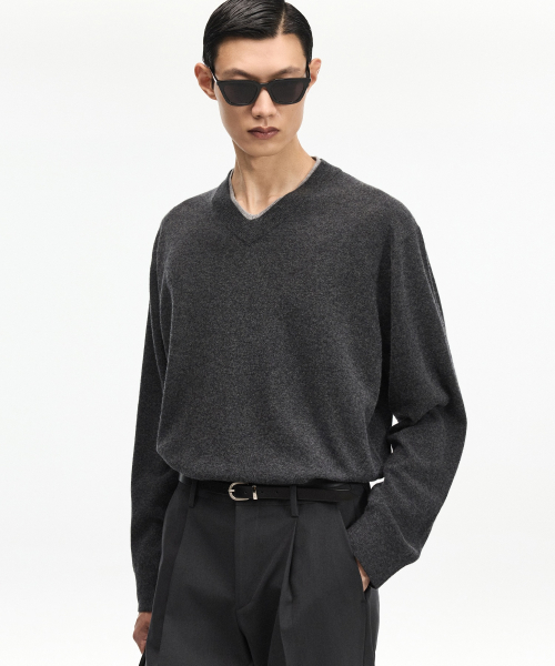 Layered V-Neck Knit Top (Grey) TNSW6F108G2