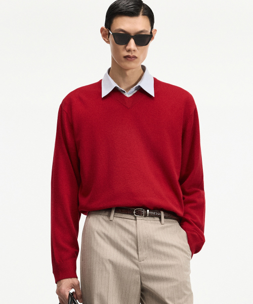 Layered V-Neck Knit Top (Red) TNSW6F108R2
