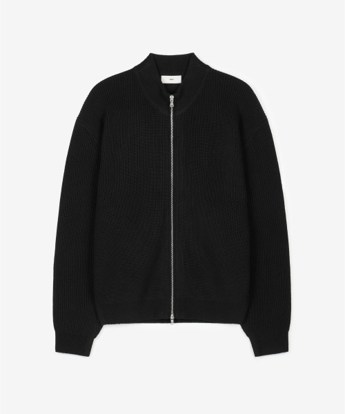 Cashmere Blend Full-Zip Knit Top (Black) TNSW6F113BK