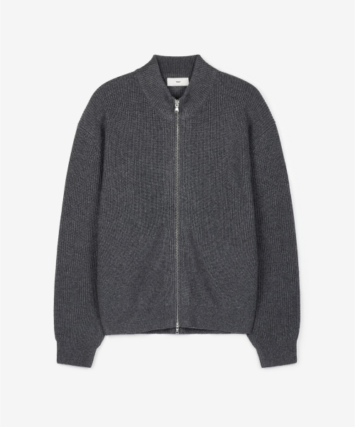 Cashmere Blend Full-Zip Knit Top (Charcoal) TNSW6F113CG