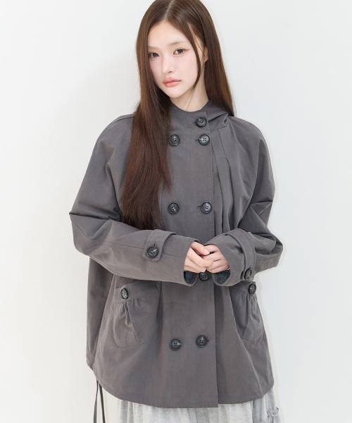 PINTUCK HOODIE TRENCH JACKET CHARCOAL