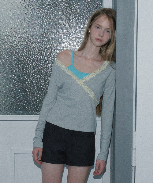V-NECK WRAP T-SHIRT (MELANGE)