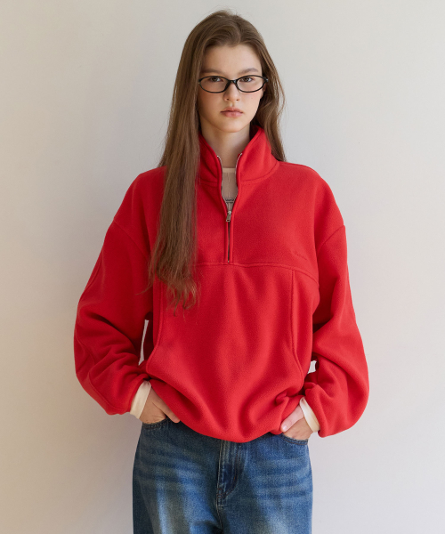 FLEECE HALF ZIP-UP RED