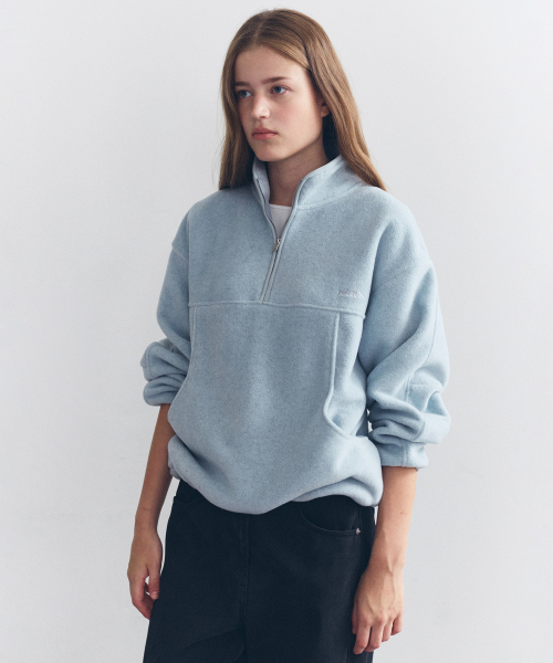 FLEECE HALF ZIP-UP MELANGE BLUE