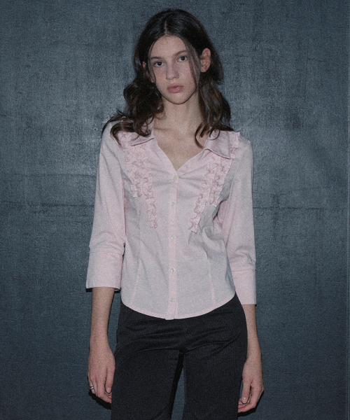 FRILL OPEN COLLAR SHIRT (PINK)
