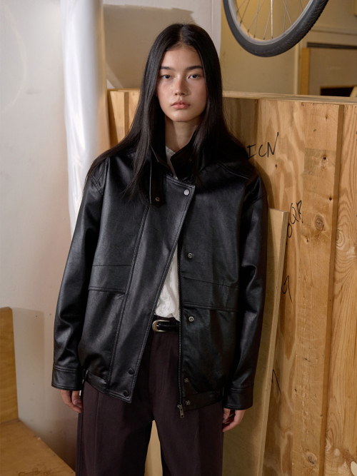Faux Leather Blouson Jumper MU2678JP801M_BLACK