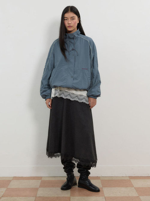 Lace Trimmed Flared Skirt MU2678SK802M_BLACK