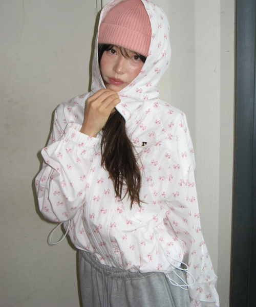 DOUBLE RIBBON PATTERN WINDBREAKER WHITE
