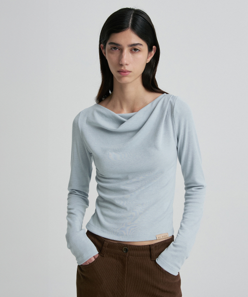 COWL-NECK FITTED LONG-SLEEVE TOP CLOUD