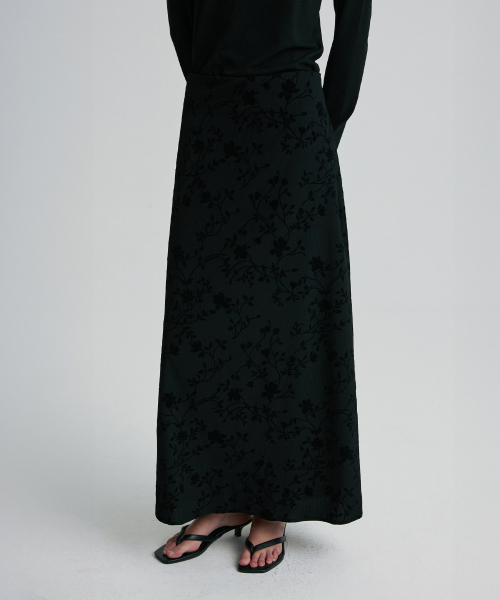FLOCKED FLORAL JERSEY SKIRT