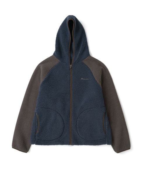 TCM contrast fleece hooded zip-up (navy)