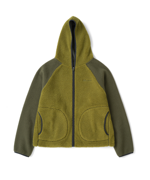 TCM contrast fleece hooded zip-up (olive)