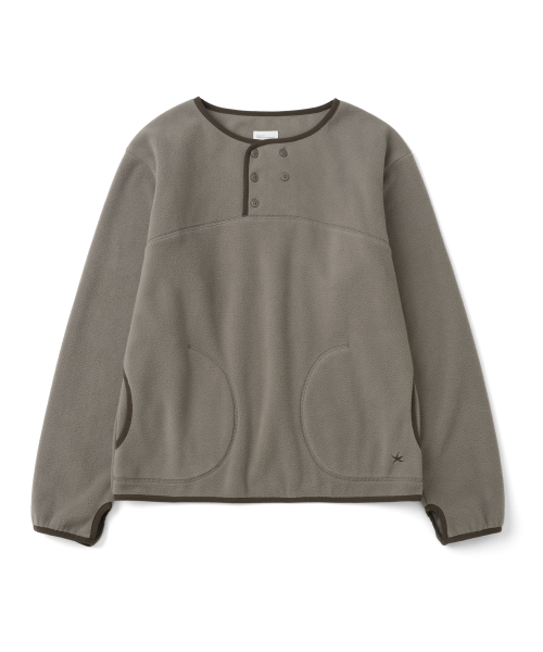 TCM henley neck button fleece pullover (brown)