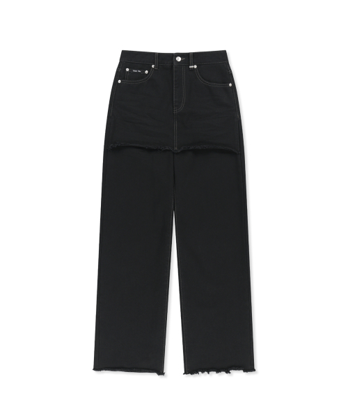 SKIRT OVERLAY DENIM PANTS IN BLACK