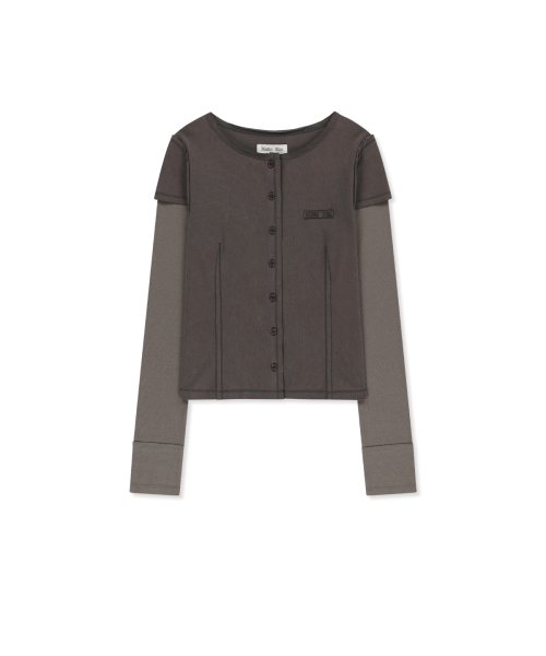 FADED COLOR BLOCK LAYERED BUTTON TOP IN COCOA
