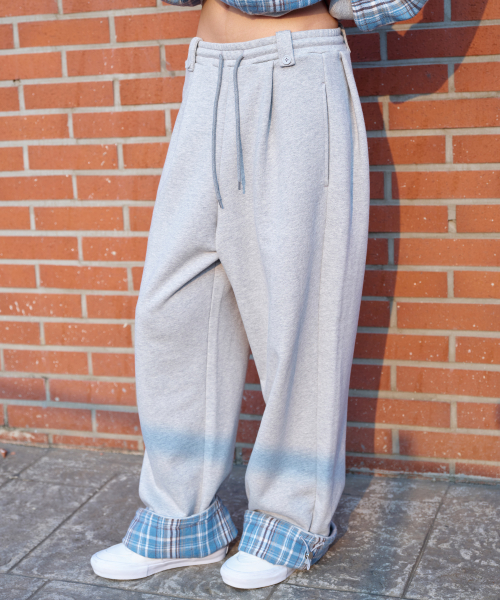 CHECK ROLL UP SWEATPANTS GREY