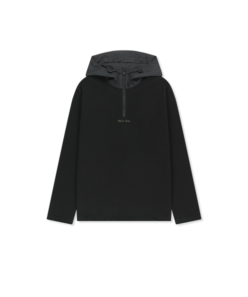 COLOR BLOCK HOODY QUARTER ZIP UP IN BLACK