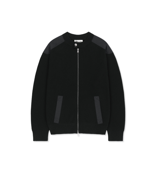 PATCH DETAIL KNIT ZIP UP FOR MEN IN BLACK