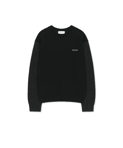 CASHMERE BLENDED PANEL KNIT PULLOVER IN BLACK