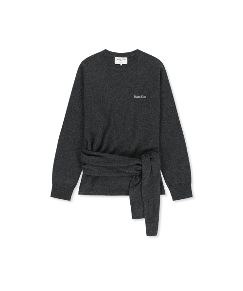 WRAP TIE KNIT PULLOVER IN CHARCOAL