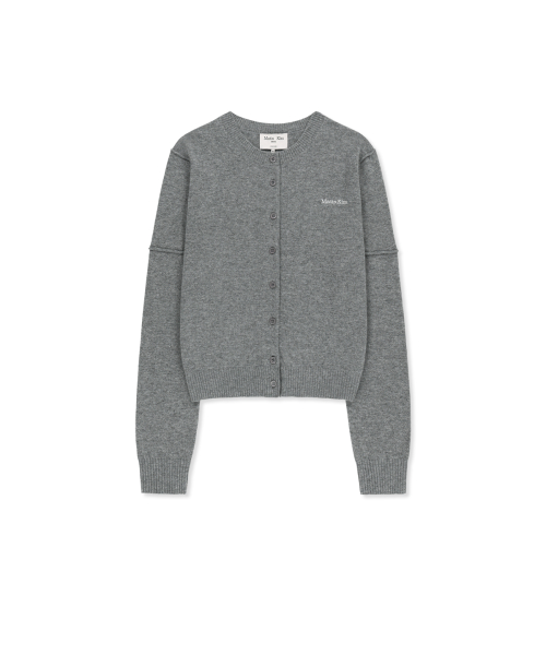 CASHMERE BLENDED CUTLINE ROUND CARDIGAN IN GREY